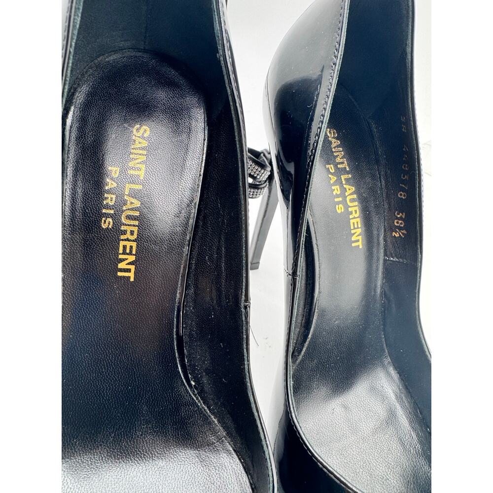 Saint Laurent Black Patent Leather Crystal Bow Runway Heels Pumps EU 38.5 - Picture 7 of 13